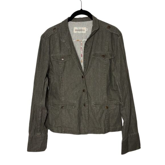 Maestro Green Linen Cotton Jacket Women's Size Medium Ruffled Y2K Boho - Picture 4 of 16